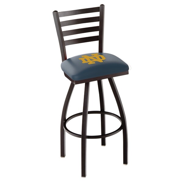 25" Blk Wrinkle Notre Dame (ND) Swivel Bar Stool, Ladder Back